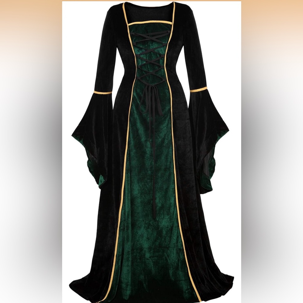 Elegant Black and Green Medieval Dress